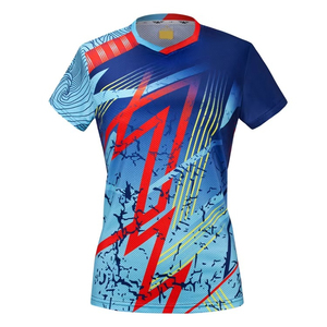 Camiseta Deportiva de Manga Corta con Cuello Redondo, 100% Poliéster, Secado Rápido, Transpirable, con Logotipo Personalizado, para Hombre y Mujer, para Tenis de Mesa y Bádminton - Product Image 1