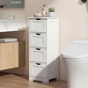 Mobiletto a 4 cassetti autoportante anti-ribaltamento per bagno con ripiani portaoggetti - Product Image 1