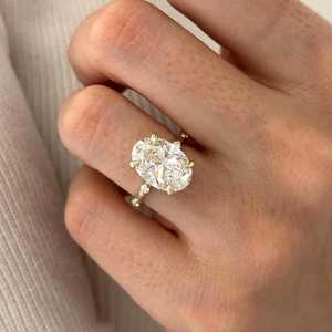 5 Carat Oval E VS1 Lab Grown Diamond Bubble Engagement <b>Ring</b> , <b>Dainty</b> Nature Inspired <b>Ring</b> in Yellow Gold , IGI Certified - Product Image 1