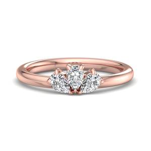 Anillo de lujo de oro rosa con tres diamantes talla pera, banda minimalista en forma de abanico, joyería de moda, regalo para mujer - Product Image 4