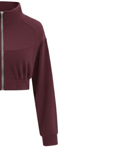 Veste polaire courte zippée bordeaux personnalisée pour femme, sweat-shirt décontracté à manches longues léger, logo personnalisé, fournisseur OEM - Product Image 4