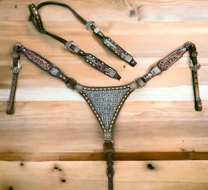 Ensemble de sellerie en cuir anglais de qualité supérieure, orné de motifs floraux, avec têtière et collier de poitrage, boucles réglables, taille personnalisée - Product Image 3