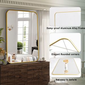Illuminated LED Bathroom <b>Mirror</b> 30x40 Inch <b>Rectangular</b> <b>Gold</b> Metal Frame Wall Mounted - Product Image 2