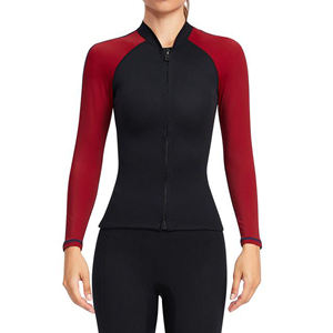 Top de Neopreno de Manga Larga para Mujer, con Cierre en el Pecho, Bloques de Color Negro y Rojo, de Secado Rápido, para Todas las Estaciones - Product Image 1