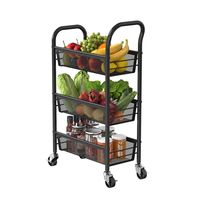 Chariot de rangement de cuisine moderne et écologique en fil métallique avec paniers pour légumes, fruits, bouteilles et accessoires