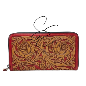 Handmade Tooled Leather Cowhide Zip Around <b>Wallet</b> for Women Custom Floral Carved Leather <b>Long</b> <b>Wallet</b> with Hair-On Cowhide Back - Product Image 1
