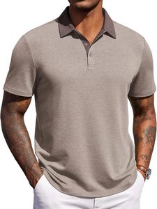 Chemise Homme en Coton et Spandex, Unie, Coupe Slim, Manches Courtes, Respirante, Douce et Confortable, en Piqué Tricoté 220g, Boutonnée, Style Décontracté - Product Image 1