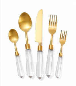 <b>Golden</b> Steel <b>Cutlery</b> <b>Set</b> Handmade Acrylic Handles Elegant Flatware For Restaurants Tabletop Dining And Luxury Meals - Product Image 1