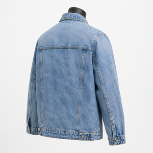Veste en jean bleu clair délavé pour homme, style vintage, en coton, fabrication OEM, vente en gros - Product Image 4
