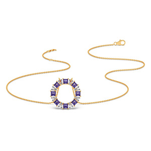 Violet Halo <b>Circle</b> Diamond Necklace with Geometric Stone Stations and Radiant <b>Ring</b> Design - Product Image 3