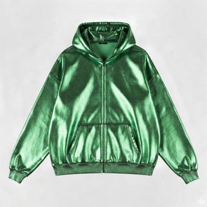 Sweat à capuche zippé personnalisé en similicuir velours brillant 100% coton, style streetwear, avec poche kangourou, bordure côtelée, respirant - Product Image 3