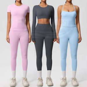 Women's High Waist 2 Workout Set Long Sleeve Fitness Gym Yoga Activewear Tank Top <b>Seamless</b> <b>Leggings</b> Eco-Friendly Breathable - Product Image 3