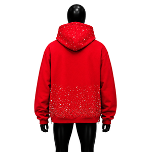 Sudadera con capucha roja con cremallera y pedrería, estilo oversize, streetwear, con brillo personalizado, cremallera completa, moda casual, unisex, en oferta. - Product Image 2