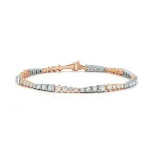 สร้อยข้อมือเทนนิสแบบโดมสองสีประดับเพชรเลี้ยงในห้องปฏิบัติการ ทองคำแท้ 14K 18K ดีไซน์เรขาคณิตผสมผสาน สไตล์วินเทจ อาร์ตเดโค - Product Image 3