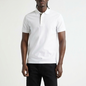 Polo en coton blanc à manches courtes pour homme, couleur unie, décontracté, tissage Oxford, anti-plis, coupe classique - Product Image 1