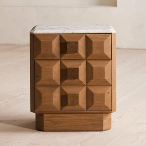 Élégante table de chevet contemporaine en teck massif avec plateau en marbre - Product Image 1