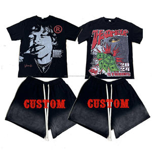 Meilleurs T-shirts et shorts décontractés tendance, streetwear personnalisé, T-shirts délavés à l'acide, impression par transfert thermique, polyester, ensemble 2 pièces pour hommes - Product Image 2