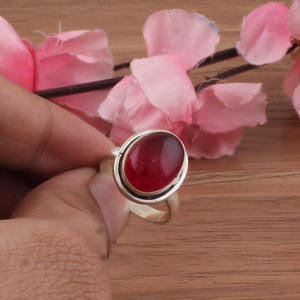 Anillo de Jade Rojo Natural al por Mayor, Anillo de Plata de Ley 925 con Piedra Moteada para Mujeres y Hombres, Joyería, Anillo de Piedra de Conexión a Tierra - Product Image 1