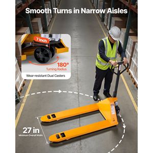 Transpallet Manuale con Capacità di Carico di 2500 Kg, Forche 48L X 27W Pollici, Carrello per Movimentazione Materiali, Lunghezza Forche 3.35-7.1 Pollici - Product Image 4