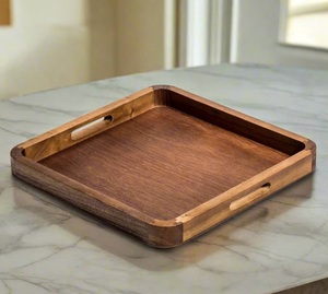 Bandeja de Servir Cuadrada de Madera de Acacia Pulida Hecha a Mano, de Grado Comercial, de 14 Pulgadas, con Esquinas Redondeadas y Lisas para Uso con Alimentos - Product Image 1