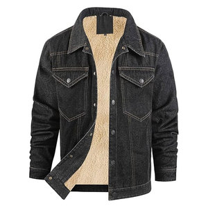 เสื้อแจ็คเก็ตยีนส์บุขนเชอร์ปาสำหรับผู้ชาย เสื้อโค้ทกันหนาวแบบหนา สไตล์คาวบอย ติดกระดุมแป๊ก ปกคอพับได้ - Product Image 1