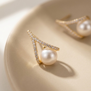 Nouveaux best-sellers : boucles d'oreilles en diamants et perles de culture, boucles d'oreilles simples et élégantes - Product Image 3