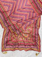 Sari en soie Chinon de designer TENNECY pour femme, style Gujarati, avec bordure à passepoil, pompons Latkan, travail de miroir authentique, réversible, séchage rapide