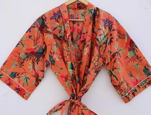 Kimono Floral de Algodón, Túnica Kimono Hecha a Mano con Estampado de Bloques, Cubrebaño de Playa, Kimono Estampado a Mano, Kimono de Noche para Mujer - Product Image 3