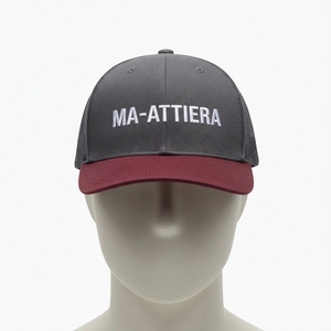 Gorra Trucker Gris para Hombre con Visera Borgoña, Logotipo Bordado en Blanco, Malla Trasera y Cierre a Presión - Product Image 3