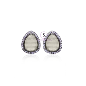 Beautiful Oval Shape Designer Earrings Grey Stud Gemstone Work Earrings for Women and Girl and for Wedding Party MehndiWear - Product Image 2