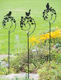 Golden Bird and Flower Garden Stake Outdoor Decor Modern Aluminum Sculpture - Product Image 2
