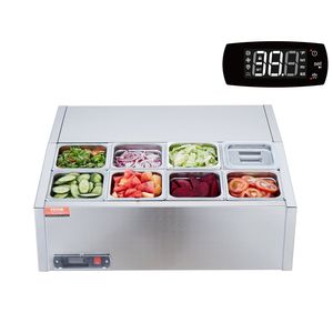 Stazione di Preparazione Refrigerata per Condimenti da Cucina Commerciale 140 W, 8 Vaschette 1/6, Corpo in Acciaio Inox 304, Unità da Banco - Product Image 1