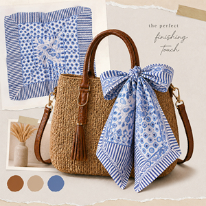 Écharpe carrée en coton rayée bleue et blanche, motif à pois, décontractée, printemps-été, bandana unisexe, 53x53cm, écologique, de haute qualité - Product Image 4