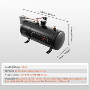 Sistema de Compresor de Aire a Bordo de 12V, Compresor de Bocina de Tren de 0.8 Galones/3L, Presión de Trabajo de 120 psi - Product Image 4