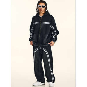 Survêtements en molleton de coton à fermeture éclair, style vintage, avec étiquette personnalisée et logo sur mesure, en tissu blanc épissé - Product Image 1