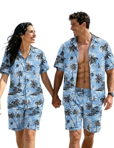 Ensemble pyjama de plage 2 pièces pour homme OEM, chemise à manches courtes boutonnée et short de nuit - Product Image 1