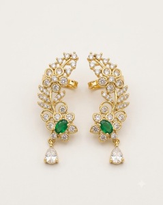 Pendientes de Oreja con Diseño de Hojas y Flores de Lujo, con Piedras Brillantes, Modernos y Elegantes, para Fiestas y Recepciones - Product Image 3