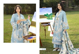 Salwar Kameez en coton pour femmes, broderie florale, détails en dentelle, coupe midi, ajustement régulier, séchage rapide, tenue traditionnelle indienne pakistanaise pour les fêtes - Product Image 1