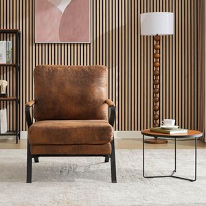 Poltrona Moderna Mid-Century con Struttura in Ferro e Cuscino Imbottito, Sedia Lounge per Soggiorno e Balcone - Product Image 1