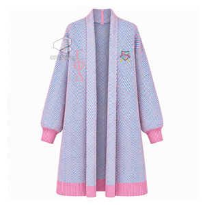 Cardigan long en maille chevron pour femme Gamma Phi Delta Sorority, ouvert sur le devant, avec poignets côtelés brodés - Product Image 1