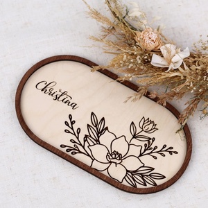 festive Floral Wooden Serving Appetizer Snack Platter Kitchen Decor Housewarming Gift Handcrafted Botanical Art - Product Image 1