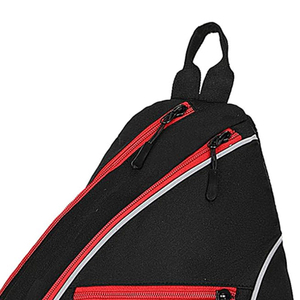 Sac à dos de sport bandoulière en nylon résistant à l'eau 30-40L avec fermeture éclair, noir avec accent rouge et poche en filet - Product Image 5