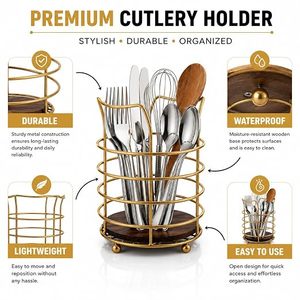 Modern Cylindrical Metal <b>Utensil</b> <b>Holder</b> with Base <b>for</b> <b>Kitchen</b> Storage - Product Image 4