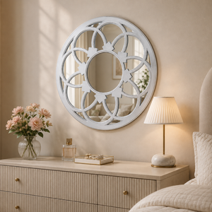 Cadre mural mandala en bois de manguier blanc fait main, art mural décoratif rond sculpté pour salon, chambre, couloir, décoration intérieure - Product Image 4