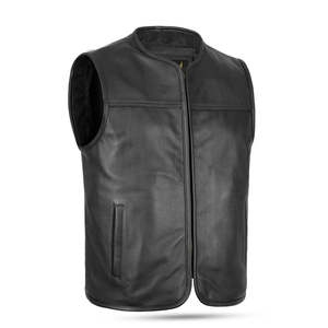 Chaleco de Motociclista de Cuero Genuino Negro para Hombre 2026, Cuello Redondo, Cierre de Cremallera, Chaleco de Cuero Premium sin Mangas para Motociclista - Product Image 5