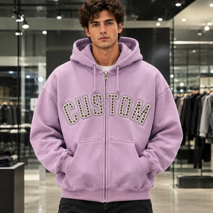 <b>Mens</b> Custom Metal Zipper Hoodie Premium Cotton <b>Fleece</b> Streetwear <b>Jacket</b> Bulk Wholesale Manufacturer OEM Supplier bulk streetwear - Product Image 4