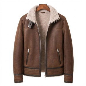 Men's Sheepskin Leather <b>Jacket</b> Winter Warm Shearling Faux <b>Fur</b> <b>Lined</b> Coat Customized Leather <b>Jacket</b> For Men - Product Image 1