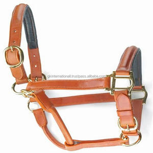 Productos ecuestres de Carreras de Caballos personalizados, cabestro acolchado de cuero genuino bronceado duradero con herrajes de latón macizo - Product Image 1