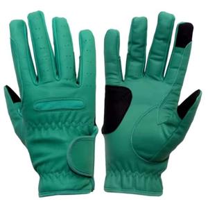 Gants d'équitation pour femmes en cuir véritable couleur unie, respirants, avec fermeture auto-agrippante, coupe mi-haute, ajustement régulier, beige - Product Image 2