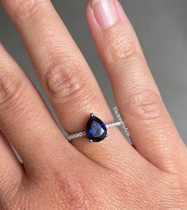 Anillo de Plata de Ley 925 con Halo de Piedras Preciosas, Corte Pera, Zafiro Azul, Anillo de Compromiso para Mujer, Joyería de Boda de Inspiración Vintage - Product Image 3